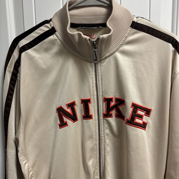 Vintage Y2K Nike Gray Tag Track Jacket Logo Spell Out Track Sz L Cream Color - Picture 2 of 6